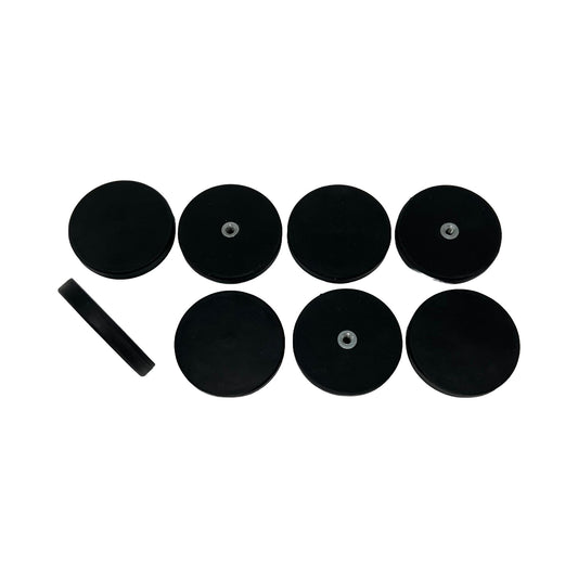 Rubber-coated neodymium magnets with M4 thread on white background
